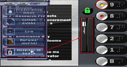 Użyj Hospital ID badge na czytniku kart (Card reader) i wybierz 9 piętro (Morgue) - Hospital - Anna i Ray | Opis przejścia Resonance - Resonance - poradnik do gry