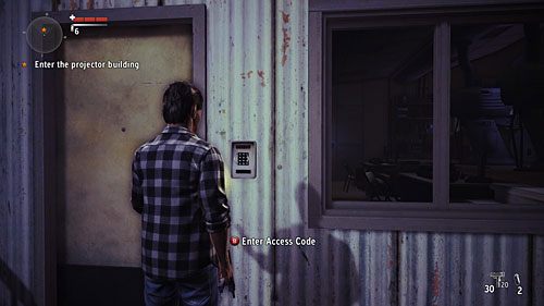Kiedy będzie po wszystkim wejdź do budynku używając podanego kodu - Akt 1 - The Curator | Akt 1 | Alan Wakes American Nightmare - Alan Wakes American Nightmare - poradnik do gry