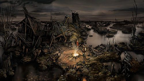 Zabierz siekierę (Hatchet) wbitą we dront zniszczonego budynku i wyciągnij z ziemi obok ogniska ostrze łopaty (Blade of Spade) - Fanglari Ho! | The Dark Eye Chains of Satinav - The Dark Eye: Chains of Satinav - poradnik do gry