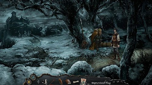 Idź do siedzącego pod drzewem rycerza (Knight Wrathling) i zapytaj go o fragment herbu (Ask for pennent) - To the King! | The Dark Eye Chains of Satinav - The Dark Eye: Chains of Satinav - poradnik do gry