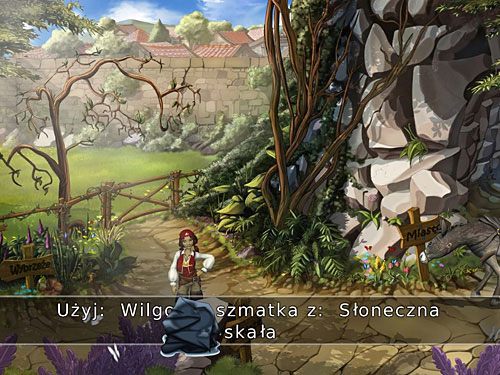 Przejdź w lewo i na Słonecznej Skale (przy drogowskazie wskazującym ścieżkę na wzgórze) połóż wilgotną szmatkę - Spotkaj się z tatką - 1 - Wieści z daleka - Kapitan Morgane i legenda Złotego Żółwia - poradnik do gry