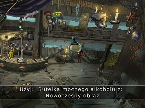 Niezbędny przedmiot znajdziesz w karczmie, to spinka, która przyczepiona jest do wiszącego tam (pod pięterkiem) nowoczesnego obrazu - Mapa Wyspy Krabów - 3 - Śladami Złotego Żółwia - Kapitan Morgane i legenda Złotego Żółwia - poradnik do gry