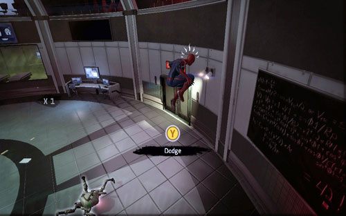 Za drugą tego typu dziurą zostaniesz zaatakowany przez oddział pająków - 01 - Oscorp Is Your Friend - Opis przejścia - Niesamowity Spider-Man - poradnik do gry