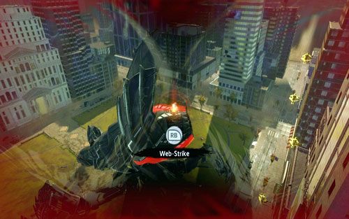 W locie ponownie skorzystaj z Web Rusha, niszcząc dwa pozostałe cele umieszczone na bokach maszyny - 01 - Oscorp Is Your Friend - Opis przejścia - Niesamowity Spider-Man - poradnik do gry