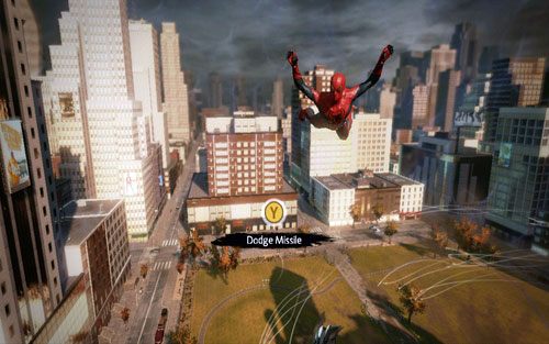 Podczas walki przeciwnik będzie wystrzeliwał w twoim kierunku serie rakiet - 01 - Oscorp Is Your Friend - Opis przejścia - Niesamowity Spider-Man - poradnik do gry