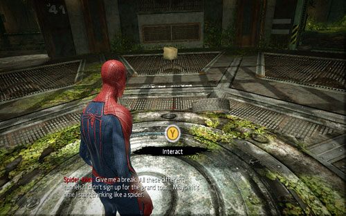 Przeskocz nad nią i stań na środku kolejnego pomieszczenia - 04 - The Thrill of the Hunt - kanały - Opis przejścia - Niesamowity Spider-Man - poradnik do gry