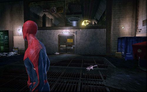 Dalsza droga prowadzi przez dziurę w pobliskiej kracie - 04 - The Thrill of the Hunt - kanały - Opis przejścia - Niesamowity Spider-Man - poradnik do gry