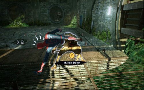 Po udanym uskoku musisz podbiec do wroga i uderzyć go 2-3 razy - 04 - The Thrill of the Hunt - zmutowana bestia - Opis przejścia - Niesamowity Spider-Man - poradnik do gry