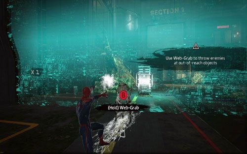 Spider-Man rzuci maszyną, niszcząc wskazany cel - 06 - Smythe Strikes Back - komputery i roboty - Opis przejścia - Niesamowity Spider-Man - poradnik do gry