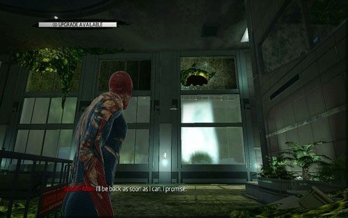 Po zakończeniu starcia biegnij prosto i przejdź przez dziurę w prawym rogu pomieszania - 06 - Smythe Strikes Back - lasery i promienie - Opis przejścia - Niesamowity Spider-Man - poradnik do gry