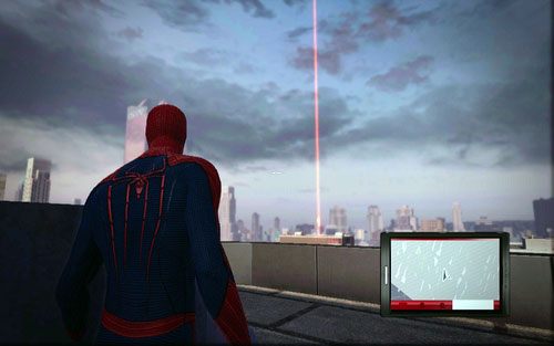 Wejdź w tym calu na wysoki wieżowiec i odszukaj bijącego w ziemie czerwonego promienia - 06 - Smythe Strikes Back - lasery i promienie - Opis przejścia - Niesamowity Spider-Man - poradnik do gry