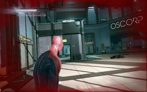 Pokonaj ich, a następnie użyj komputera w małym pomieszczeniu z lewej - 07 - Spidey to the Rescue - generatory - Opis przejścia - Niesamowity Spider-Man - poradnik do gry