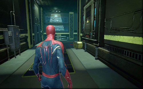 Tam czeka na ciebie grupka strażników, których możesz pozbyć się po cichu za pomocą pajęczyny - 07 - Spidey to the Rescue - generatory - Opis przejścia - Niesamowity Spider-Man - poradnik do gry