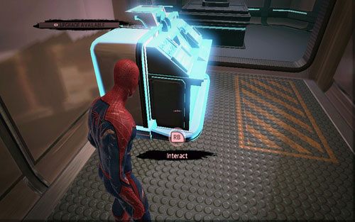 Przejdź przez nie i użyj stojącego dalej komputera - 07 - Spidey to the Rescue - człowiek-skorpion - Opis przejścia - Niesamowity Spider-Man - poradnik do gry