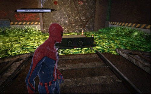 Musisz przyciągnąć ją do platformy z lewej - 1 - Train Docking Station - Misje dodatkowe - Niesamowity Spider-Man - poradnik do gry