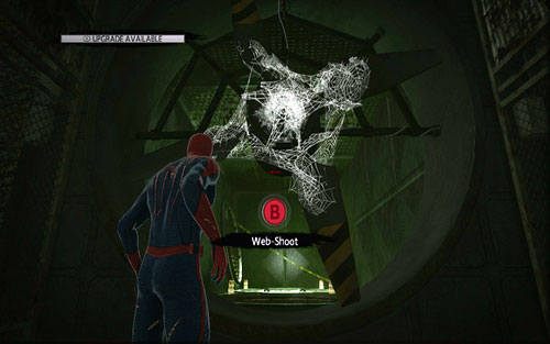 Wróć teraz tą samą drogą na górny poziom i zablokuj obracającą się turbinę - 1 - Train Docking Station - Misje dodatkowe - Niesamowity Spider-Man - poradnik do gry