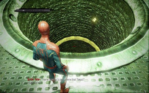 Za nią znajduje się dziura, a na dnie czeka cie starcie z iguaną - 1 - Train Docking Station - Misje dodatkowe - Niesamowity Spider-Man - poradnik do gry
