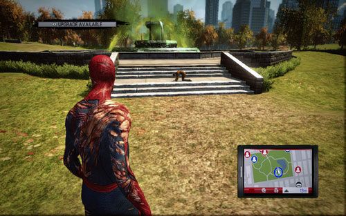Celem fotografii jest chory mężczyzna klęczący niedaleko fontanny - Photo Articles - Zadania poboczne - Niesamowity Spider-Man - poradnik do gry
