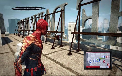 Na szczycie zaznaczonego wieżowca znajduje sie wielki napis - Photo Articles - Zadania poboczne - Niesamowity Spider-Man - poradnik do gry