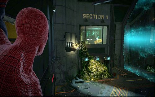 Po opuszczeniu tunelu pełnego kwasu, przeskocz na zniszczony fragment mostku z lewej - 06 - Smythe Strikes Back - Nagrania, Magazyny, Instrukcje - Znajdźki - Niesamowity Spider-Man - poradnik do gry