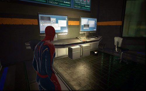 Znajdziesz go z lewej strony pomieszczenia, gdzie przetrzymywana jest Gwen - 06 - Smythe Strikes Back - Nagrania, Magazyny, Instrukcje - Znajdźki - Niesamowity Spider-Man - poradnik do gry