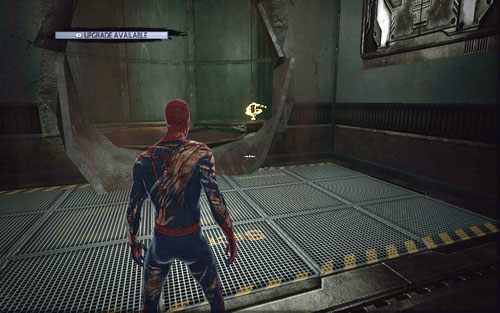 Po uratowaniu grupki naukowców, wejdź do wysokiego szybu, a następnie wskocz na zniszczoną metalową obręcz - 07 - Spidey to the Rescue - Części technologii, Zdjęcia - Znajdźki - Niesamowity Spider-Man - poradnik do gry