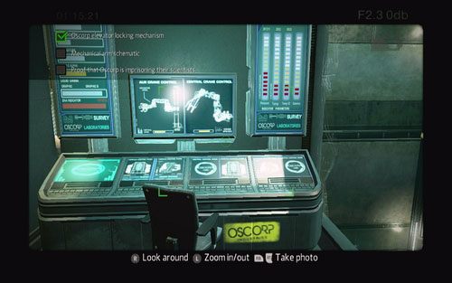 Będzie tam stał komputer z napisem OSCORP, któremu musisz zrobić zdjęcie - 07 - Spidey to the Rescue - Części technologii, Zdjęcia - Znajdźki - Niesamowity Spider-Man - poradnik do gry