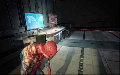 Skręć wtedy do pomieszczenia z prawej i unikając czerwonej wiązki, zbierz poszukiwany przedmiot - 10 - Spider-Man No More! - Nagrania, Magazyny - Znajdźki - Niesamowity Spider-Man - poradnik do gry