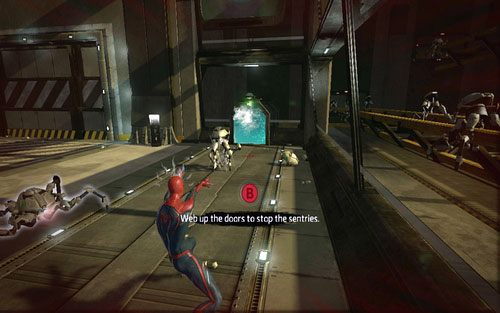 Gdy uda cię się pokonać armię robotów wychodzących z czterech przejść, odszukaj stojącą z lewej strony szafkę - 10 - Spider-Man No More! - Instrukcje, Części technologii - Znajdźki - Niesamowity Spider-Man - poradnik do gry