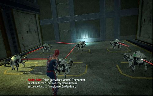 Po tym jak szalony doktor poda ci swoje lekarstwo, trafisz do pomieszczenia ze stojącymi w miejscu robotami - 10 - Spider-Man No More! - Instrukcje, Części technologii - Znajdźki - Niesamowity Spider-Man - poradnik do gry