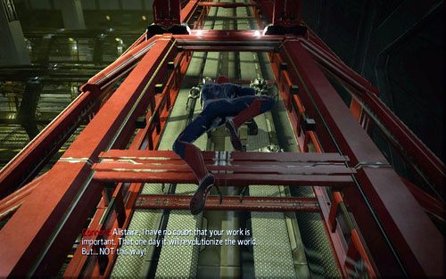 Po wysłuchaniu rozmowy dwóch naukowców, idź kanałem wentylacyjnym tak długo, aż przejdziesz do nieco szerszego tunelu z oparami gorącej pary - 10 - Spider-Man No More! - Instrukcje, Części technologii - Znajdźki - Niesamowity Spider-Man - poradnik do gry