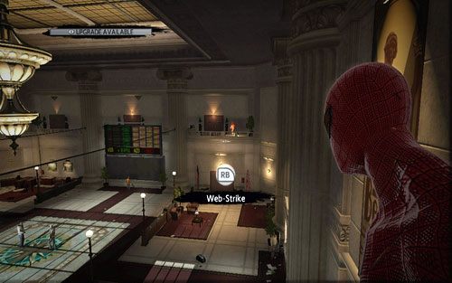Zaraz po wejściu do banku odwróć się w prawo i przeskocz na znajdujący się tam balkon - St. Gabriels Bank - Znajdźki - Niesamowity Spider-Man - poradnik do gry