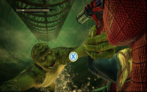 Po otrzymaniu większej porcji obrażeń, Lizard spadnie z platformy - 12 - Where Crawls the Lizard? - Opis przejścia - Niesamowity Spider-Man - poradnik do gry