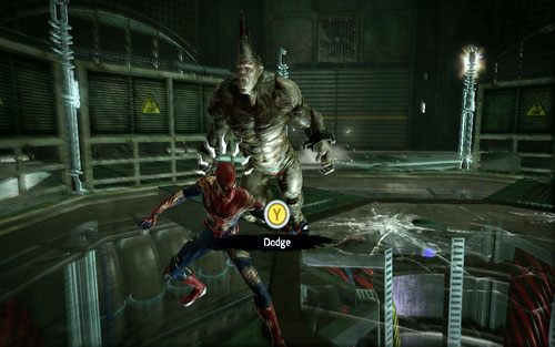 Aby go pokonać, stań obok jednej z blach umieszczonych między słupami i poczekaj, aż bestia zaszarżuje - 3 - Water Treatment Facility - Misje dodatkowe - Niesamowity Spider-Man - poradnik do gry