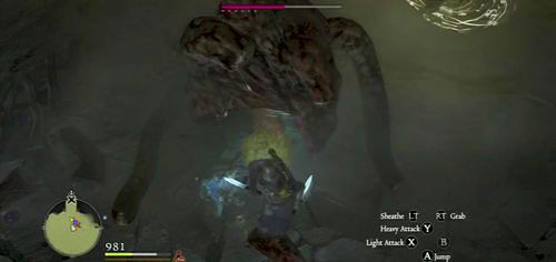 Po pewnym czasie potwór utraci tarczę - wtedy możemy go zaatakować lub ogłuszyć - Evil Eye w Dragons Dogma | Bestiariusz - Dragons Dogma - poradnik do gry