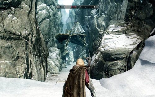 Na końcu wąwozu znajduje się wysoko zawieszona wioska - Touching The Sky (1) | Ścieżka lorda wampirów | TES V Skyrim Dawnguard - The Elder Scrolls V: Skyrim - Dawnguard - poradnik do gry