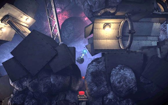 Ostatnim krokiem jest umieszczenie kulki na przycisku (gdyż tylko ona zmieści się do wąskiej szczeliny) - Podziemia | Unmechanical - Unmechanical - poradnik do gry