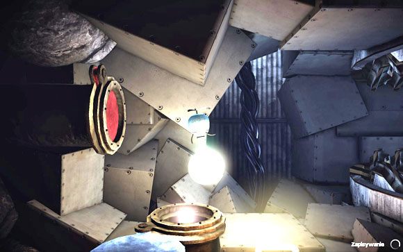 Kiedy otworzy się ostatnie przejście, wprowadź świecącą kulę do otwartego tunelu [#15] - kiedy tylko ta zostanie wessana, otworzy się drugi właz, prowadzący do kolejnej planszy - Podziemia | Unmechanical - Unmechanical - poradnik do gry