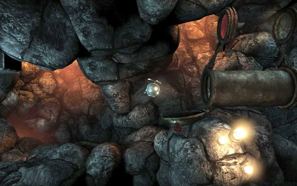 Tuż po rozpoczęciu planszy leć w prawo - natrafisz na pierwszy tunel, do którego musisz wlecieć [#1] - Fabryka | Unmechanical - Unmechanical - poradnik do gry