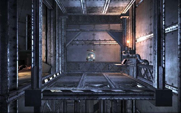 Po przedarciu się dalej, leć w prawo - powinieneś trafić do windy [#10], która to zabierze Cię na górę - Fabryka | Unmechanical - Unmechanical - poradnik do gry