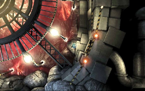 Na dole otworzy się przejście bezpieczeństwa [#15], którym przedostaniesz się do tuneli prowadzących do następnego pomieszczenia - Fabryka | Unmechanical - Unmechanical - poradnik do gry