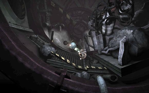 Podobnie jak uprzednio, gdy brama zostanie otwarta, wleć do szybu awaryjnego [#1], którym to dotrzesz do zniszczonego pomieszczenia ze zmasakrowanym woźnym [#2] - Zakończenie 2 | Zakończenia | Unmechanical - Unmechanical - poradnik do gry