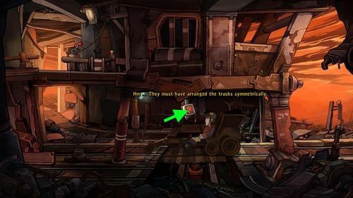 Po chwili znajdziesz się z powrotem w tunelu - zauważ jednak przycisk (Switch), który pojawił się nad wózkiem - wciśnij go - Deponia: Uruchom wózek kopalniany (Kopalnia złomu) - solucja, opis przejścia - Deponia - poradnik do gry