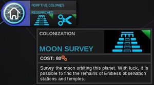 Następnie w oknie planety posiadającej księżyc wdrażamy właśnie odkrytą technologię - Księżyce - Okno Planety - Endless Space - poradnik do gry