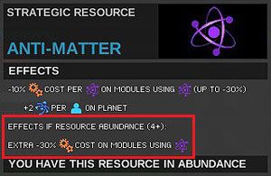 Otrzymany bonus to obniżenie o 30% kosztów uprzemysłowienia za skorzystanie z modułu wymagającego powyższego surowca - Surowce strategiczne - Surowce - Endless Space - poradnik do gry
