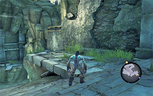 Dla odmiany udaj się teraz w prawo, chwytając się pokazanej na powyższym screenie krawędzi - Znajdź Kocioł | Górski Ogień | Darksiders 2 - Darksiders 2 - poradnik do gry