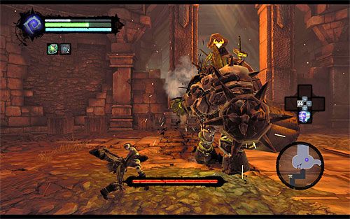 Drugi z ataków Gharna to użycie wiertła i to właśnie ono jest w stanie zadawać najpoważniejsze obrażenia - Boss 3 - Gharn | Górski Ogień | Darksiders 2 - Darksiders 2 - poradnik do gry