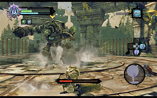 Drugi z ataków giganta to szarża połączona z uderzaniem kamiennymi pięściami w ziemię - Boss 5 - Konstrukt gigant | Wiara góry przenosi | Darksiders 2 - Darksiders 2 - poradnik do gry