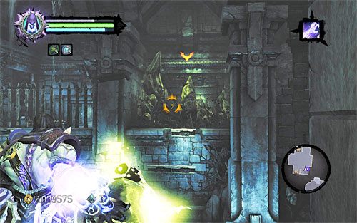 Podnieś pierwszego cieniobucha i rzuć nim w znajdujące się na wprost od Ciebie żółte twory (powyższy screen) - Strzaskana Kuźnia | DODATKOWE LOKACJE | Darksiders 2 - Darksiders 2 - poradnik do gry