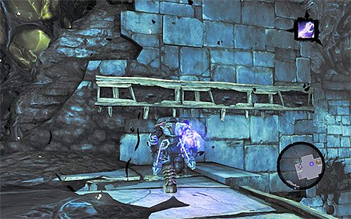 Po zniszczeniu żółtych tworów ze wspomnianej górnej półki przystąp w tym miejscu do wspinaczki - Strzaskana Kuźnia | DODATKOWE LOKACJE | Darksiders 2 - Darksiders 2 - poradnik do gry